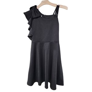 Bonnie Jean Girls' Black One-Shoulder Bow-Accented Fit & Flare Dress - Size 16